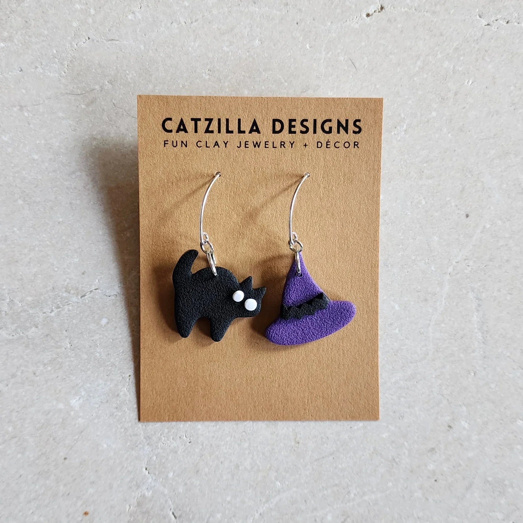 witch hat + black cat Dangle Earrings
