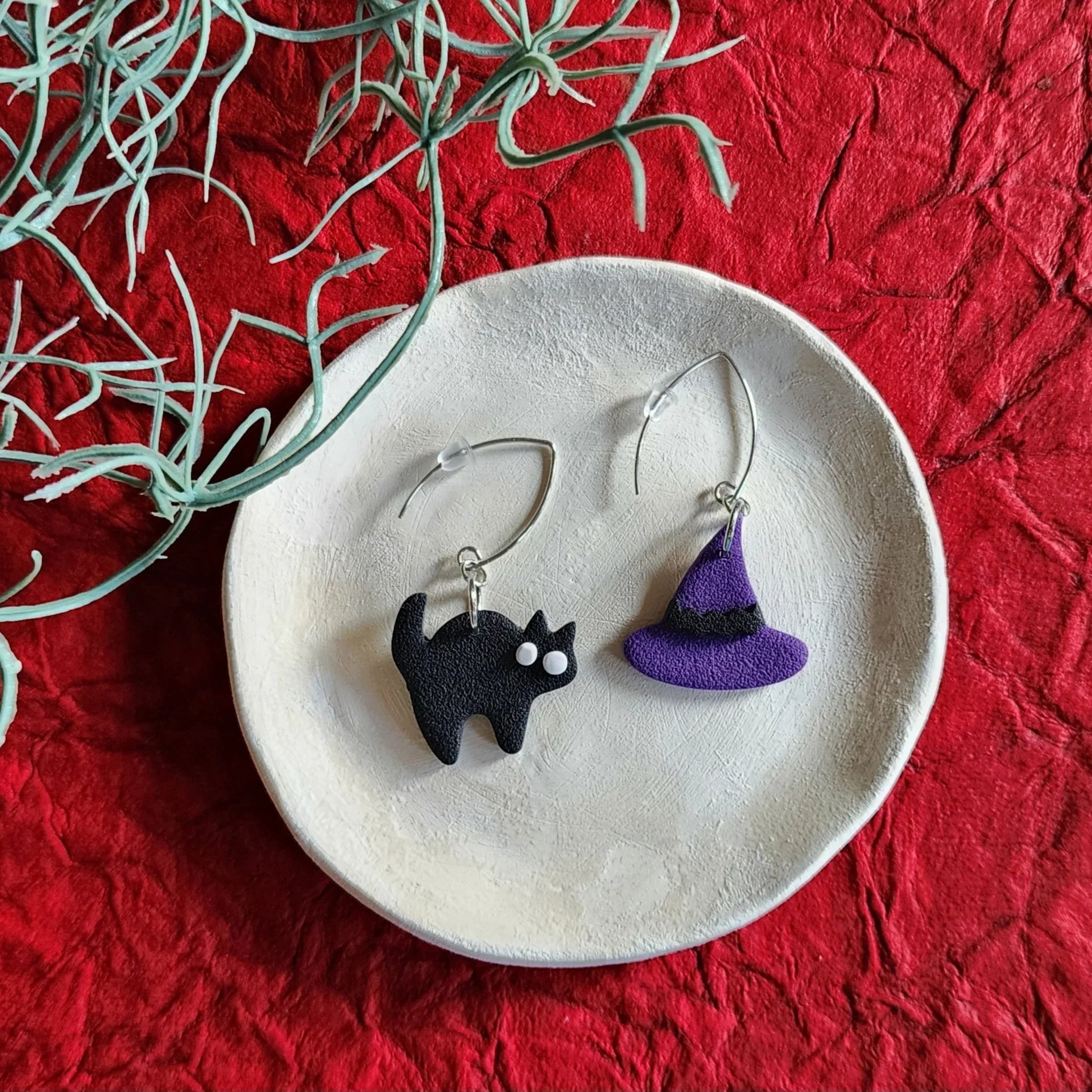 witch hat + black cat Dangle Earrings