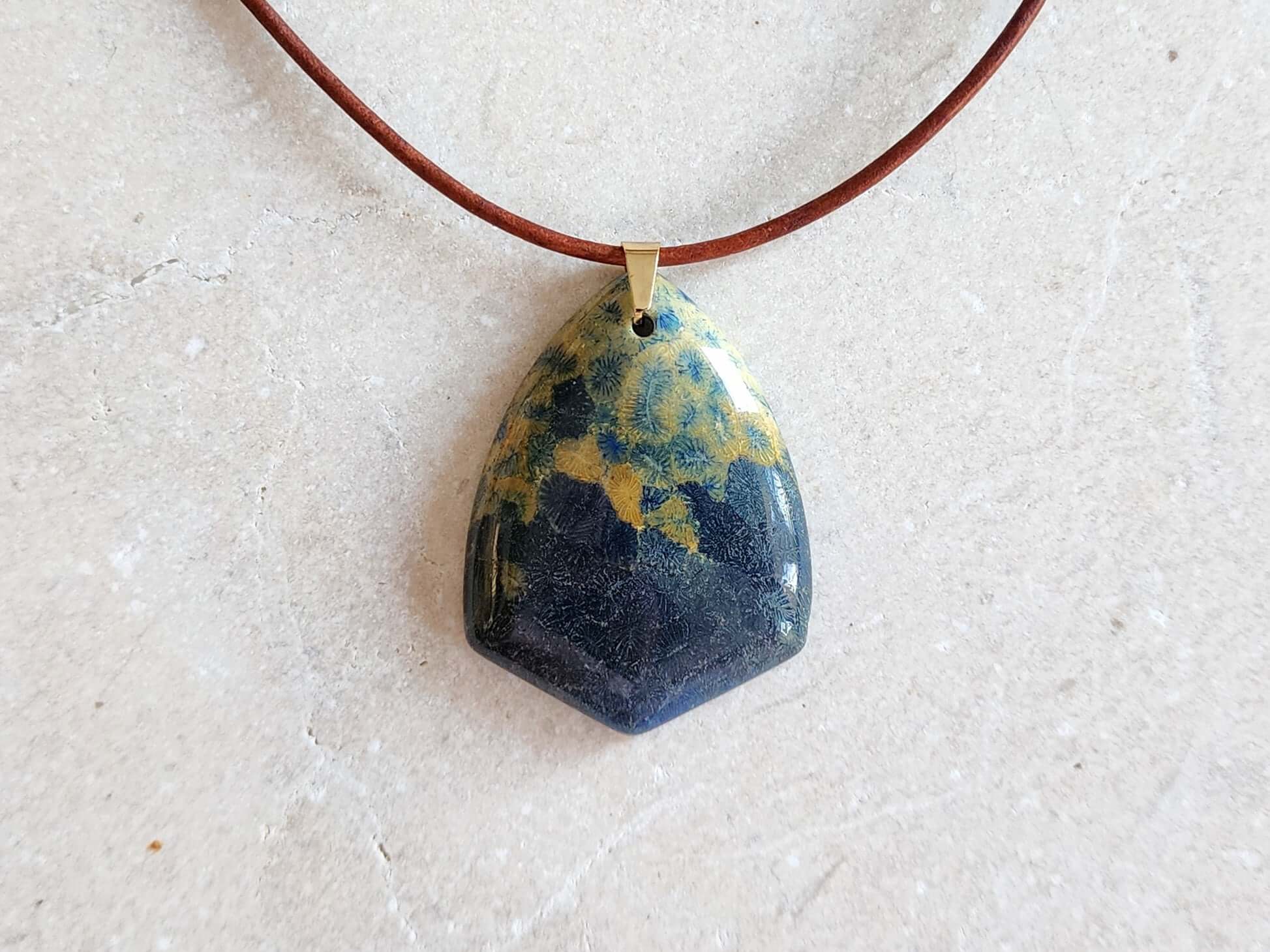 blue yellow fossil coral jasper