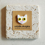 white cat magnet: yellow Magnets & Pins