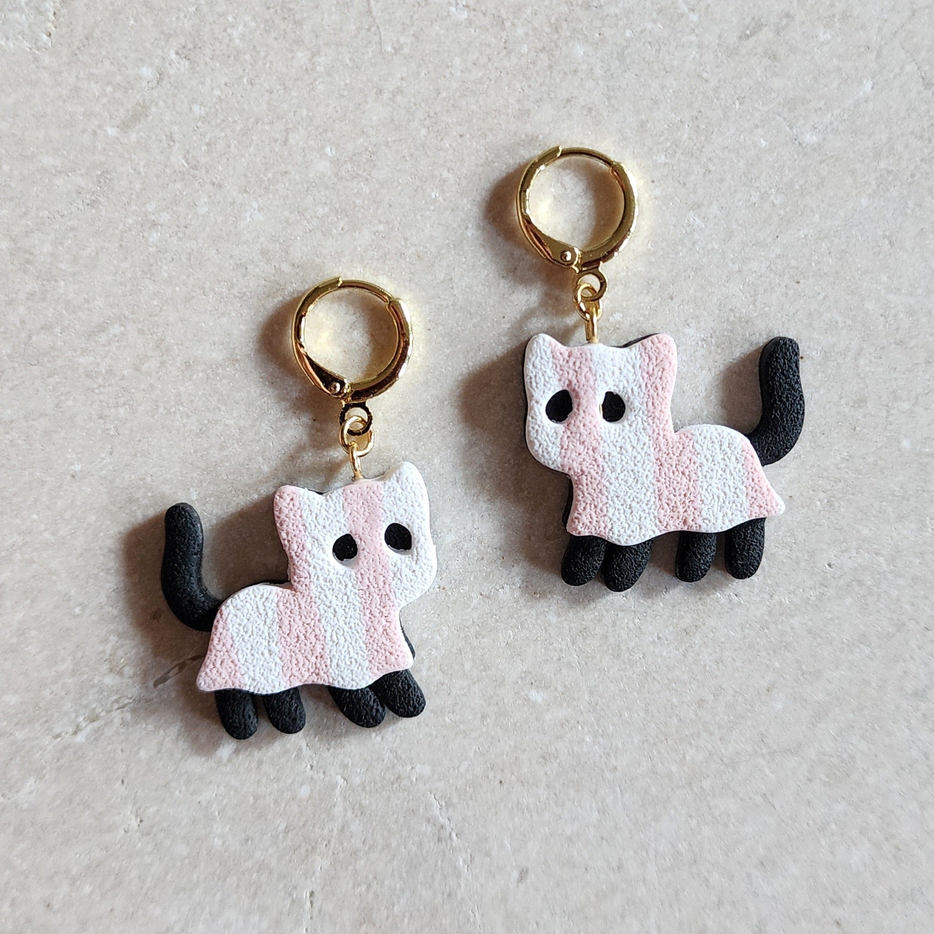 pink striped ghost cat Dangle Earrings
