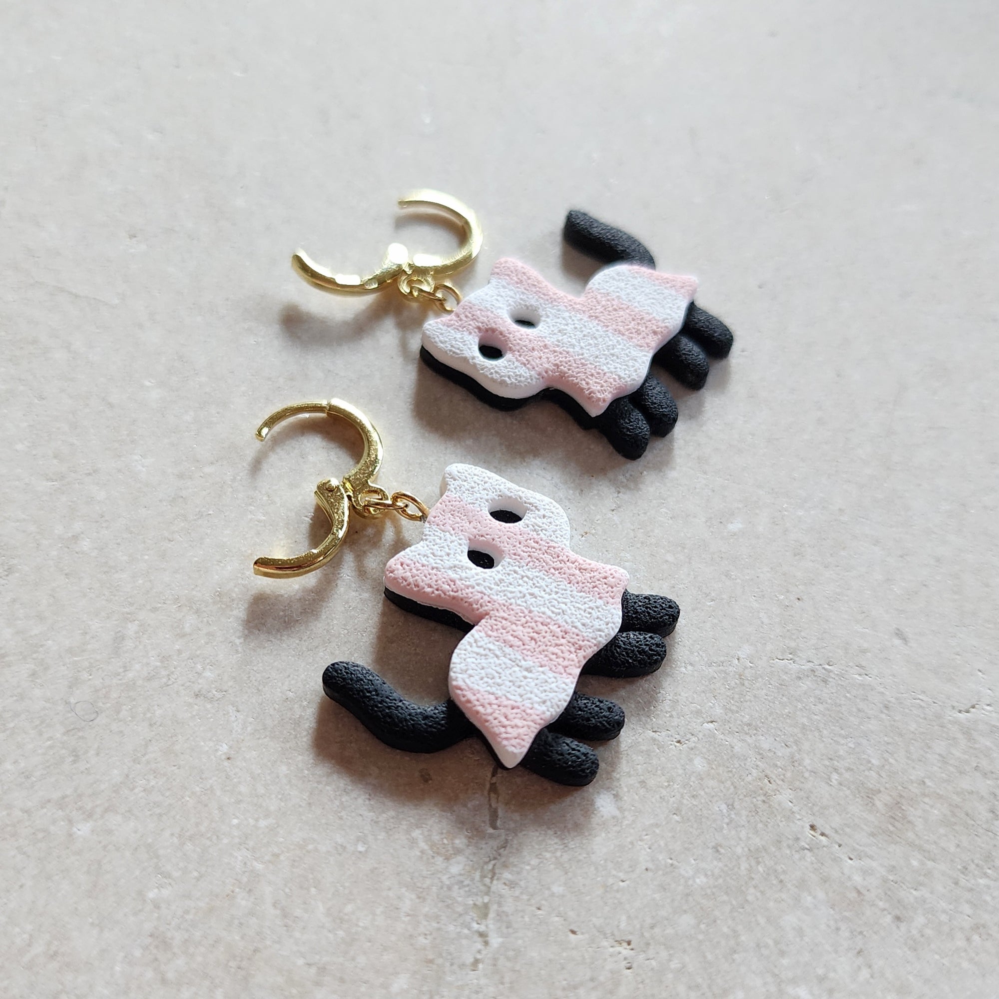 pink striped ghost cat Dangle Earrings