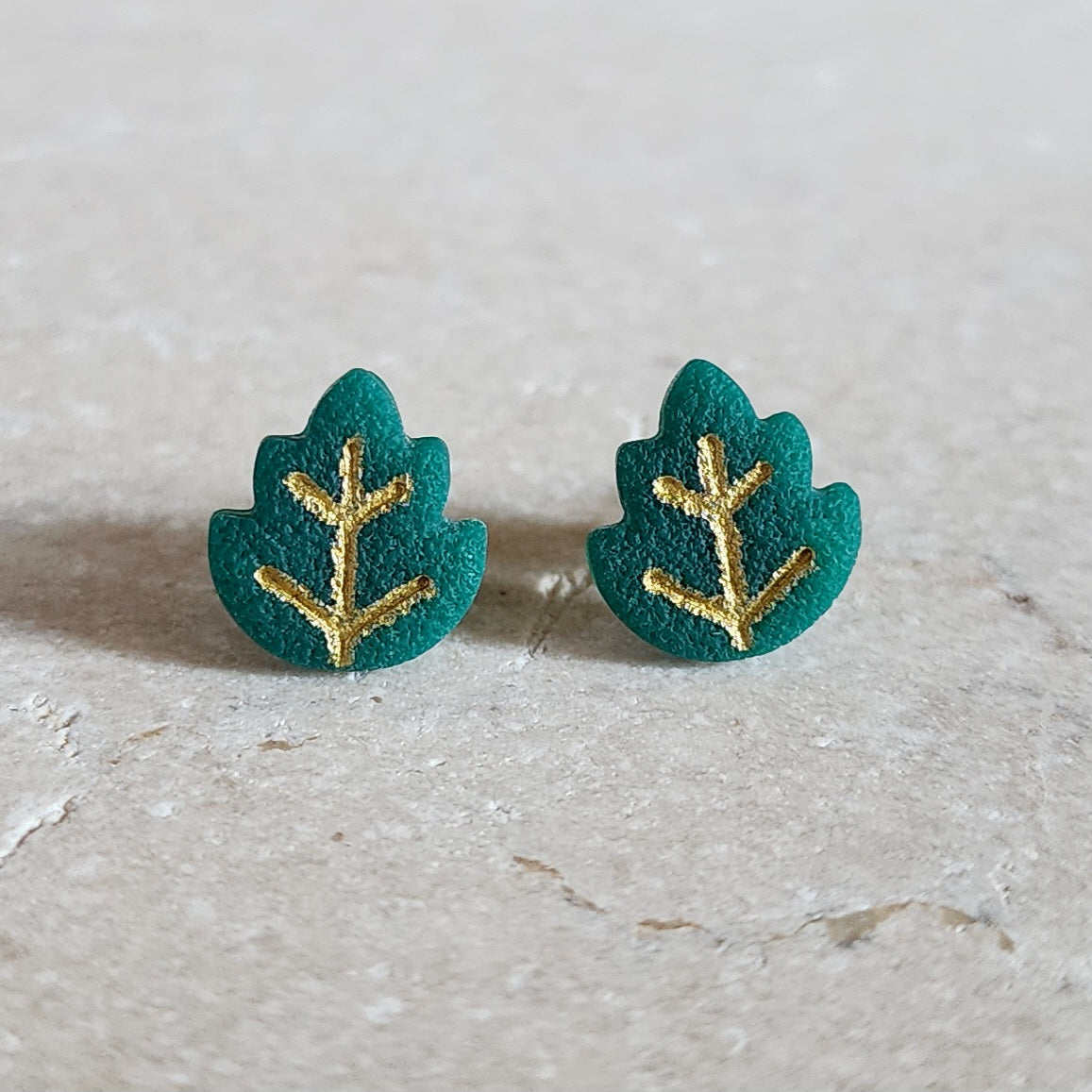 green leaf studs Stud Earrings