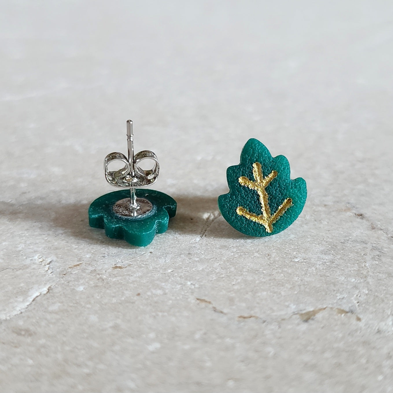 green leaf studs Stud Earrings