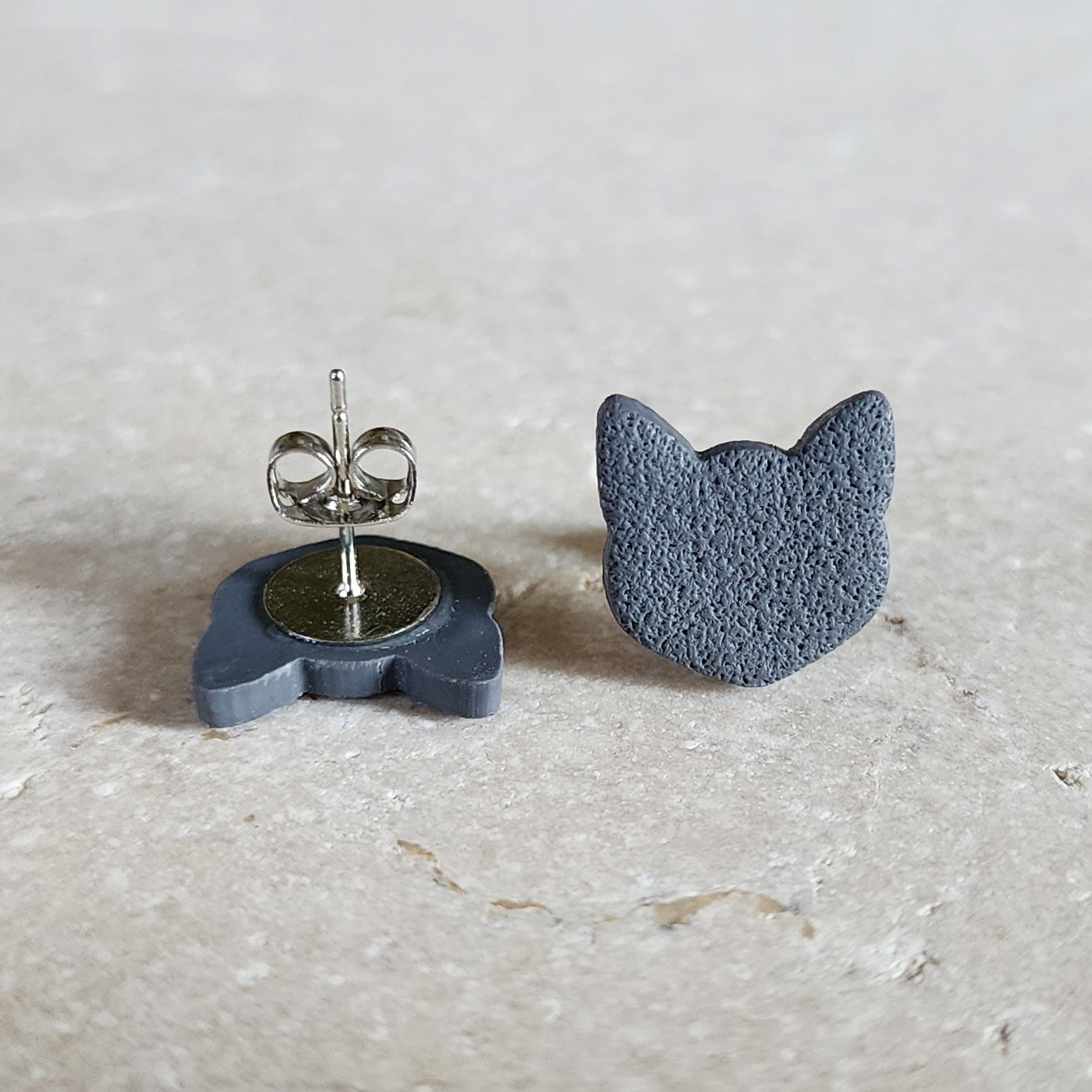 gray cat studs Stud Earrings