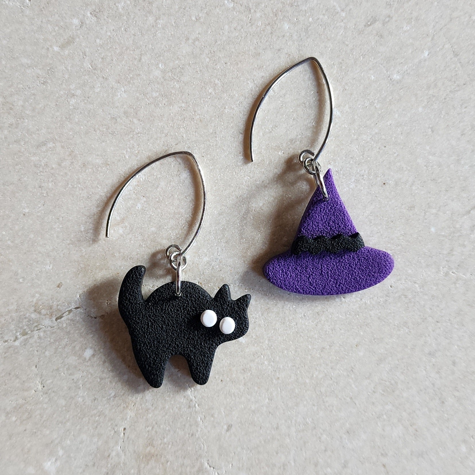 witch hat + black cat Dangle Earrings