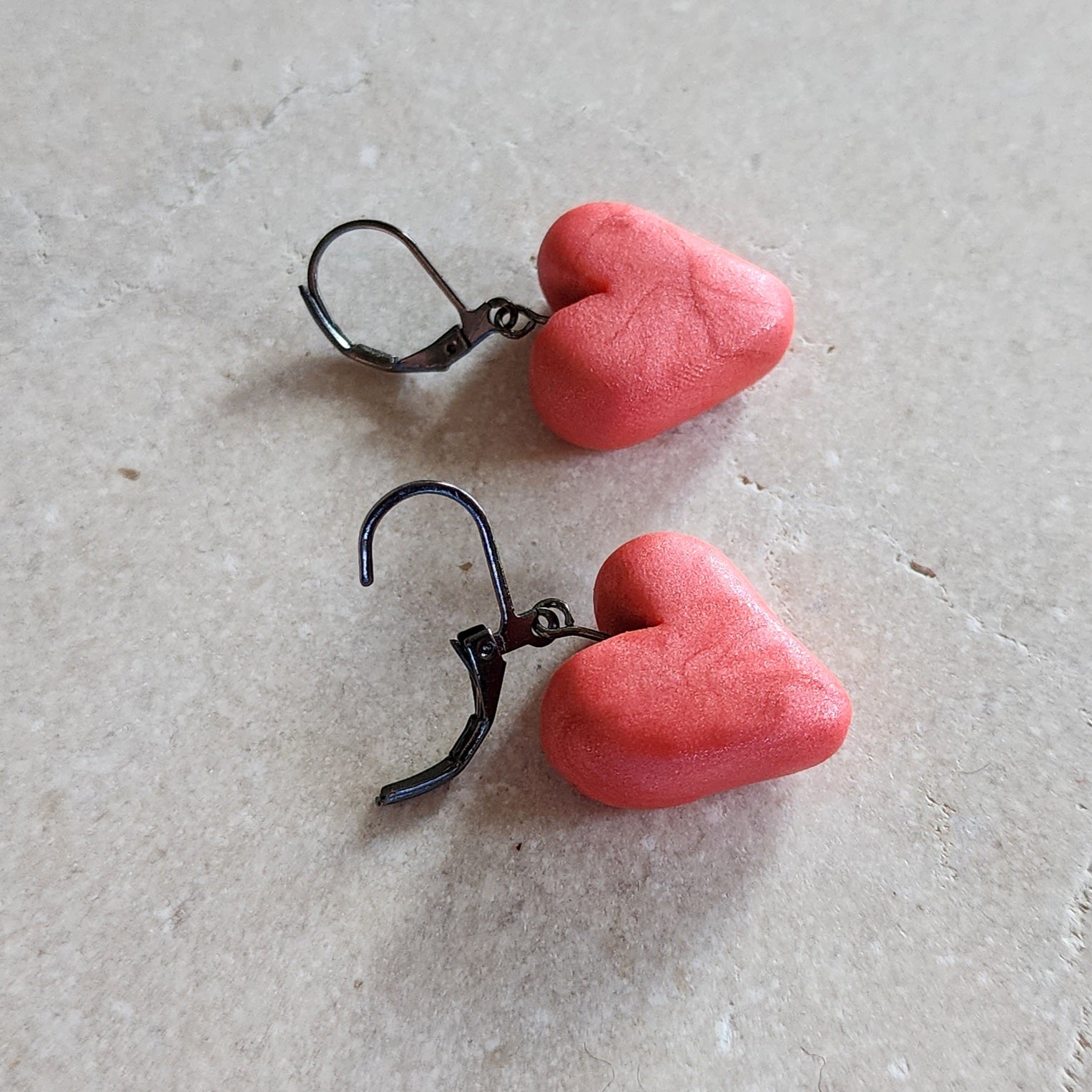 pink heart drops Drop Earrings